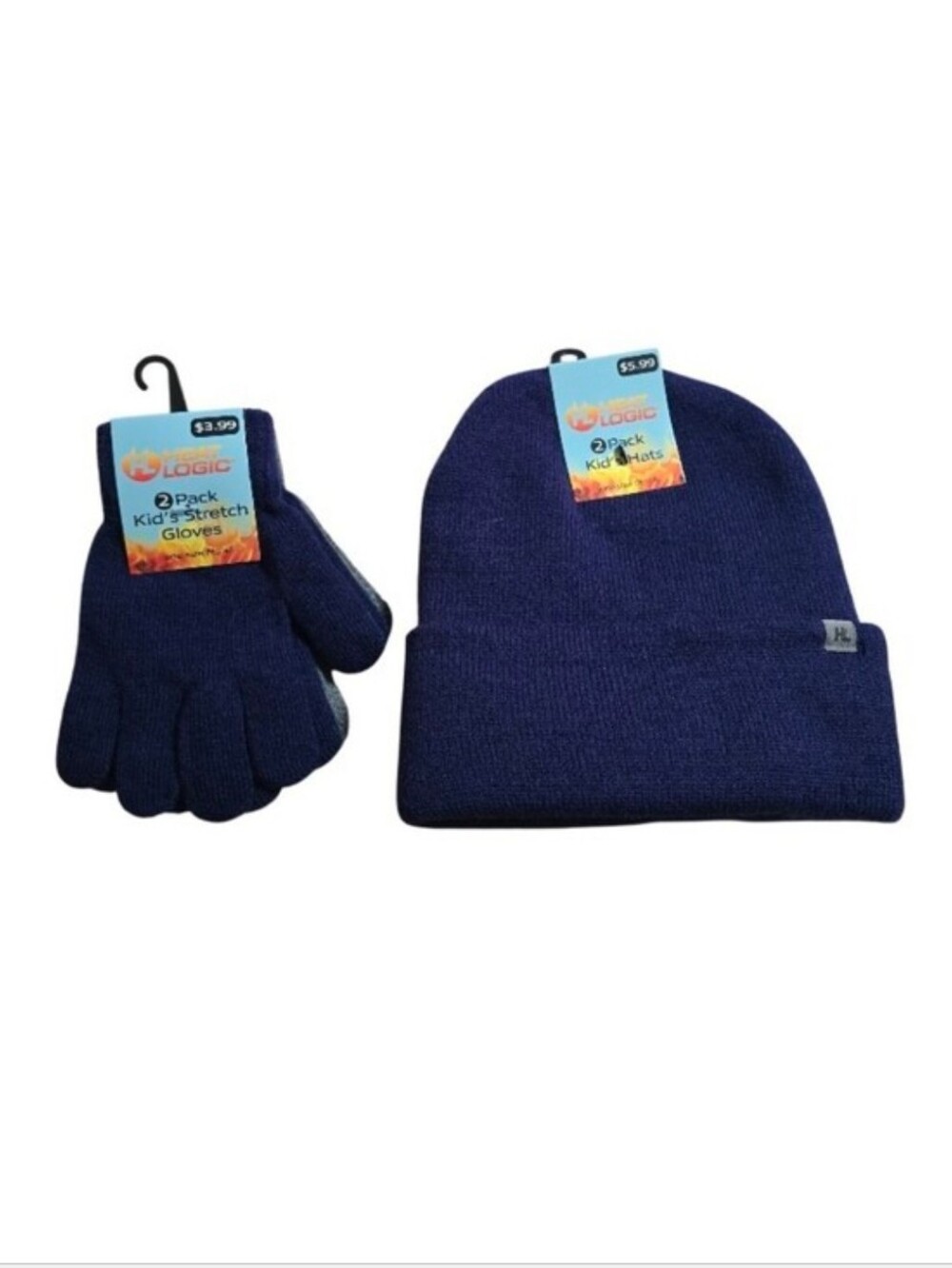 Kids Knit Beanie & Gloves 2- Set - Navy/gray
